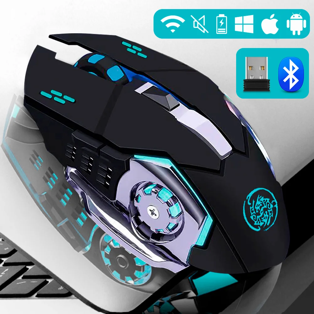 

Wireless Mouse Gaming Computer Silent Rechargeable Bluetooth Mouse USB Mechanical ESports Backlit Gaming Mouse for Pc Laptop