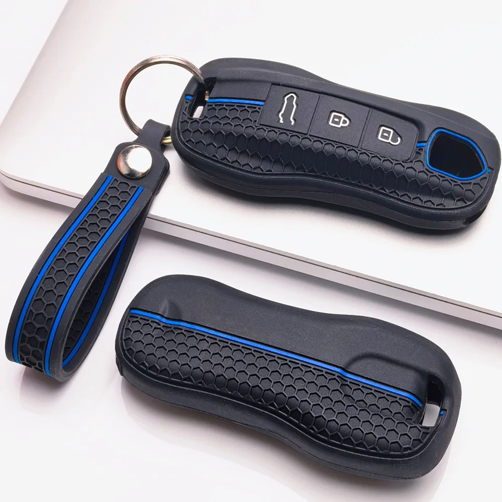 Silicone Remote Key Case For Porsche 911 Cayenne Panamera Macan Taycan 718 Boxster Cayman with slim wrist strap Daily Protection