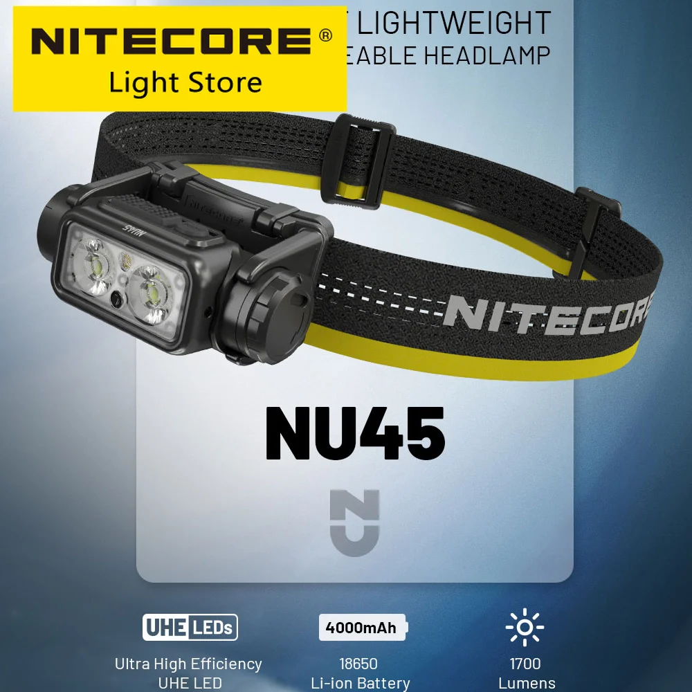 Original NITECORE NU45 1700 Lumens 4UHE LED HIGH Output Lightweight 4000mAh Li-ion Battery Rechargeable Outdoor Fishing Headlamp