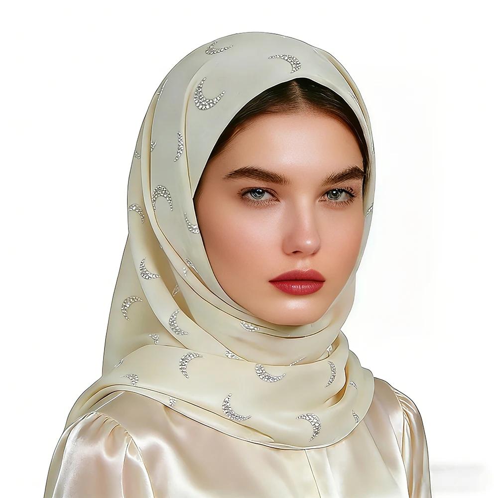 

26color Woman Inlaid With Diamonds Moon Chiffon Headscarf,70x170cm Long Scarf,Islamic Hijab,Muslim Fashion Ethnic Style Outfit