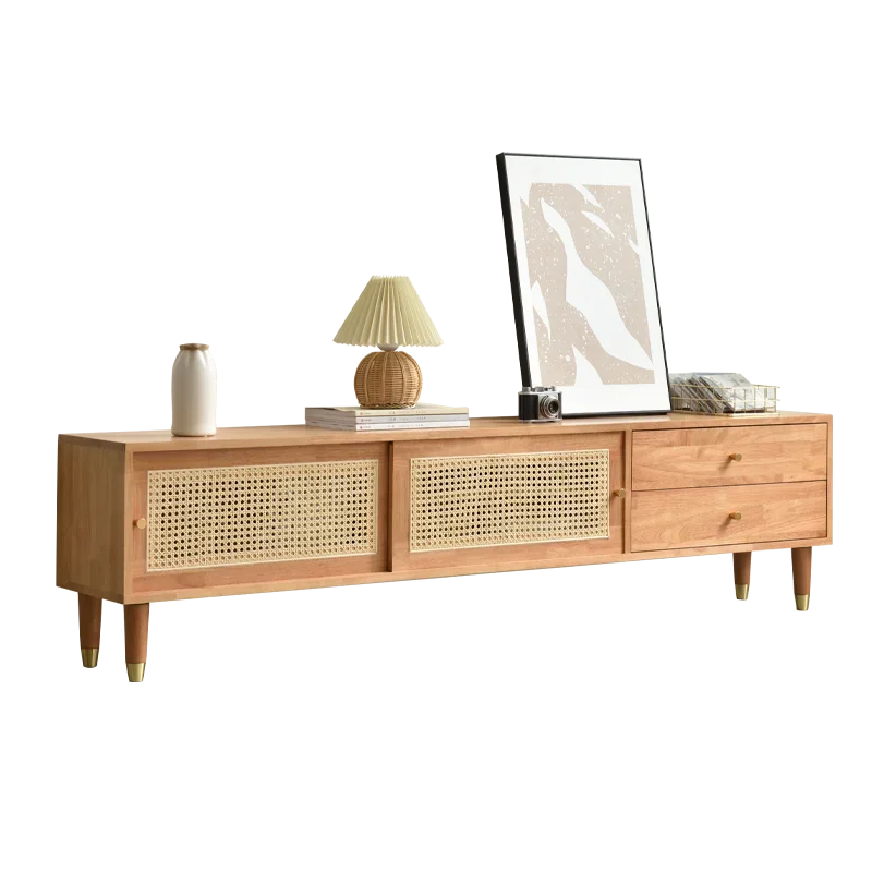 

YY Japanese-Style Log Rattan Storage Low Cabinet Living Room Floor TV Stand