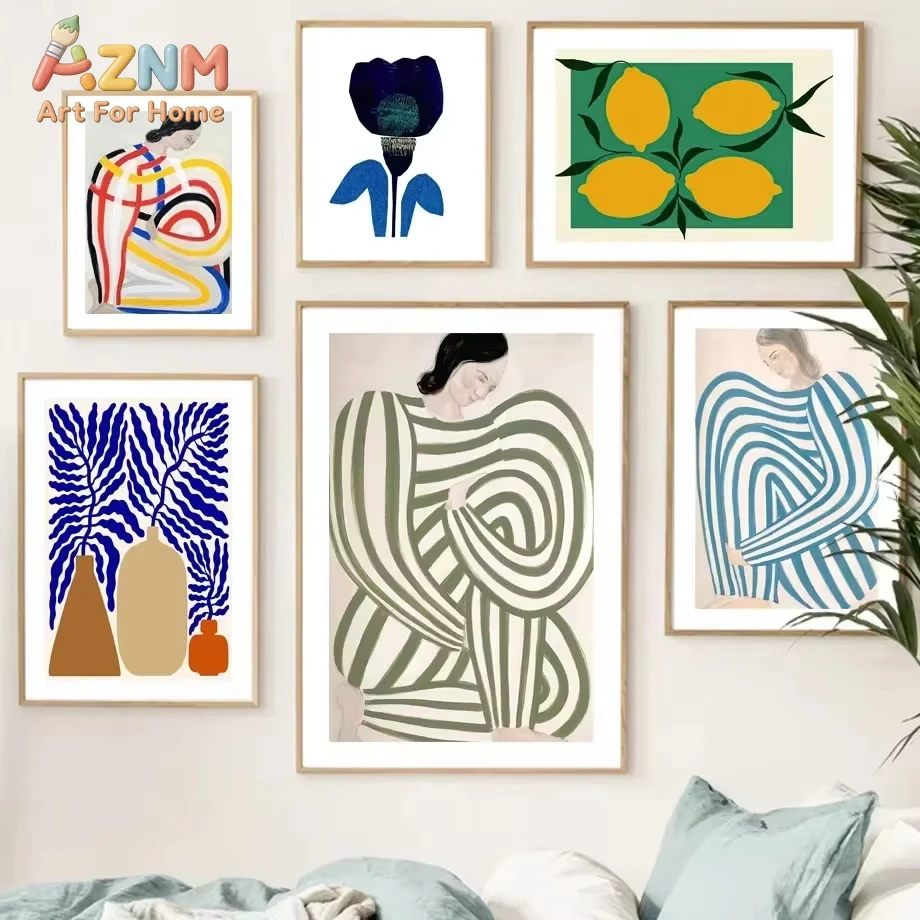 

1pc Classic Abstract Wall Art Linde Striped Pajamas Curves Canvas Print Poster for Living Room Bedroom Decor