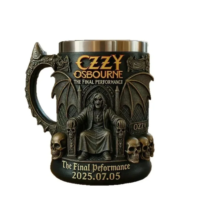 Halloween 3D Resin Ozzy Mug Osbourne Commemorative Mug Stainless Steel Skull Water Cup Beer Mug Coffee Cup Drinking view 4