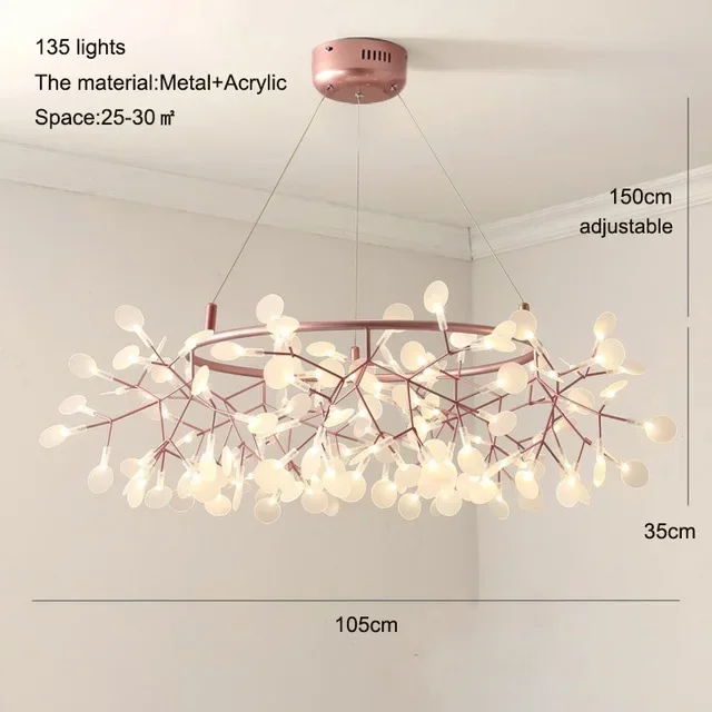 Nordic Firefly LED Plafondlamp Heracleum Hanglamp voor Keuken Woonkamer Slaapkamer Hotel Rosegoud Ronde ringlamp