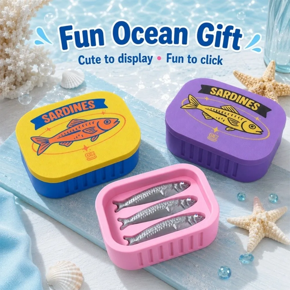 3D Printed Sardine Can Clicker Mechanical Button Click Sound Sardine Fidget Clicker Lid Open Can-Shaped MIni Sardine Ornaments