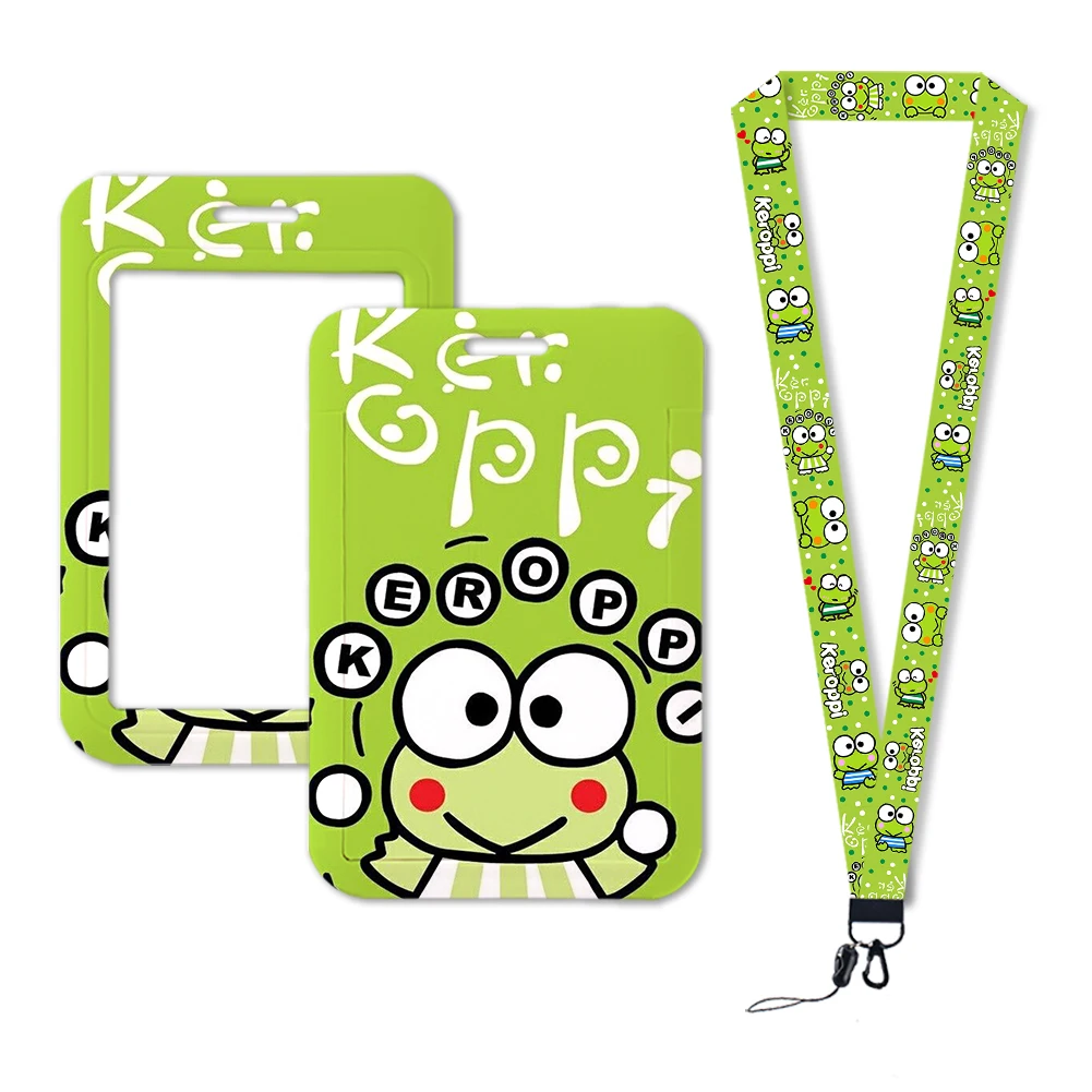 Porte-cartes de crédit Keroppi avec lanière pour enfants, porte-badges d'identité, étui pour cartes d'identité pour femmes, sangle de cou personnalisée, vente en gros