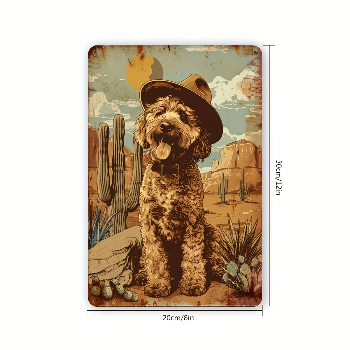 Vintage Desert Poodle Metal Tin Sign - Rustic Wall Art with Cowboy Hat & Cactus Design, 8x12 Inches, Indoor/Outdoor Decor for Ho