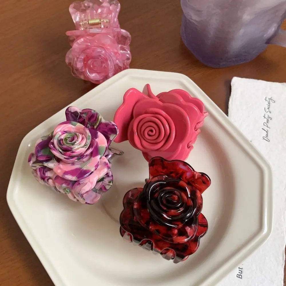 

Персонализированная заколка-краб для волос с розой из ацетатной кислоты, милая заколка-цветок конфетных цветов, маленькая заколка-краб в форме акулы для женщин