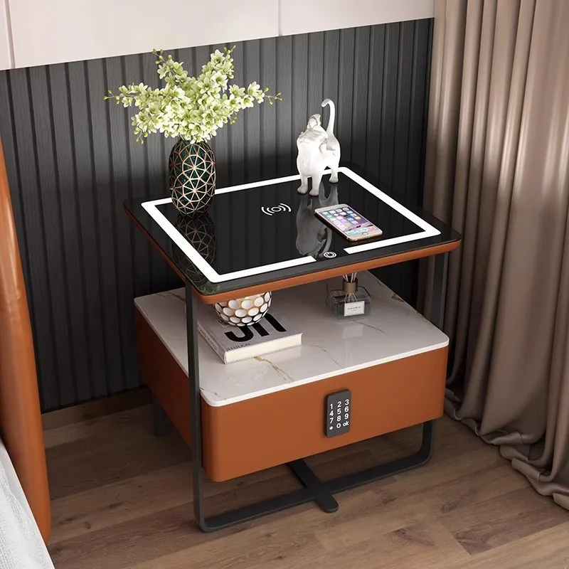 Smart bedside table, simple, modern, light luxury, password lock, wireless home charging bedroom board