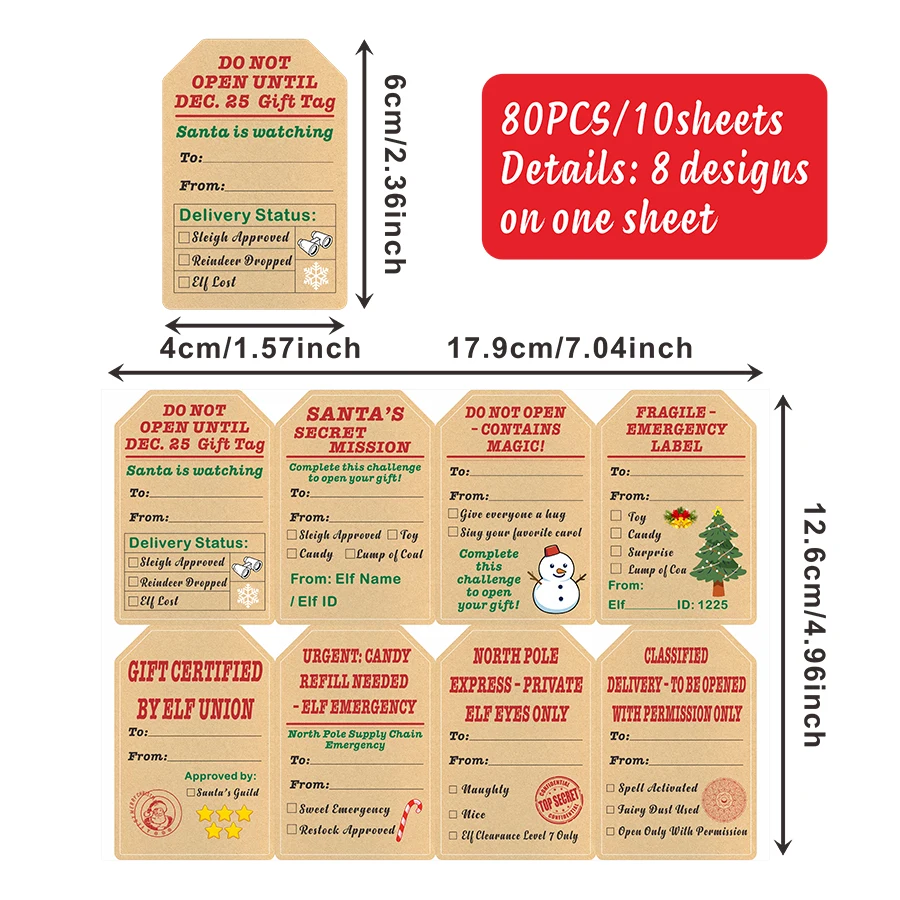 80 autocollants pour étiquettes cadeaux de Noël - Étiquettes nominatives auto-adhésives pour cadeaux de Noël, emballage cadeau, sacs de vacances et autocollants DIY.