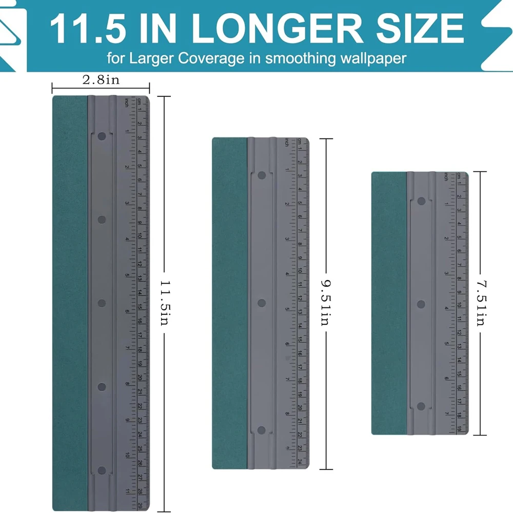 Felt Edge Wrap Squeegee w/ Ruler Decal Scraper Applicator for Window Tint Film Stickers Plastic Spatula Sign Making Measure Tool