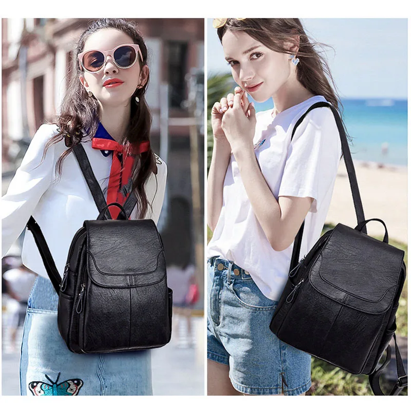 leather backpack women luxury designer 2023   Ladies Anti-theft Soft Leather girl School Bags Large Capacity Travel Bag  Mochila