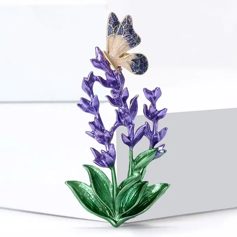 جميلة سخية سبائك المينا الخزامى فراشة بروش للنساء سيدة 2-color المينا الزهور والحشرات مكتب الحفلات بروش