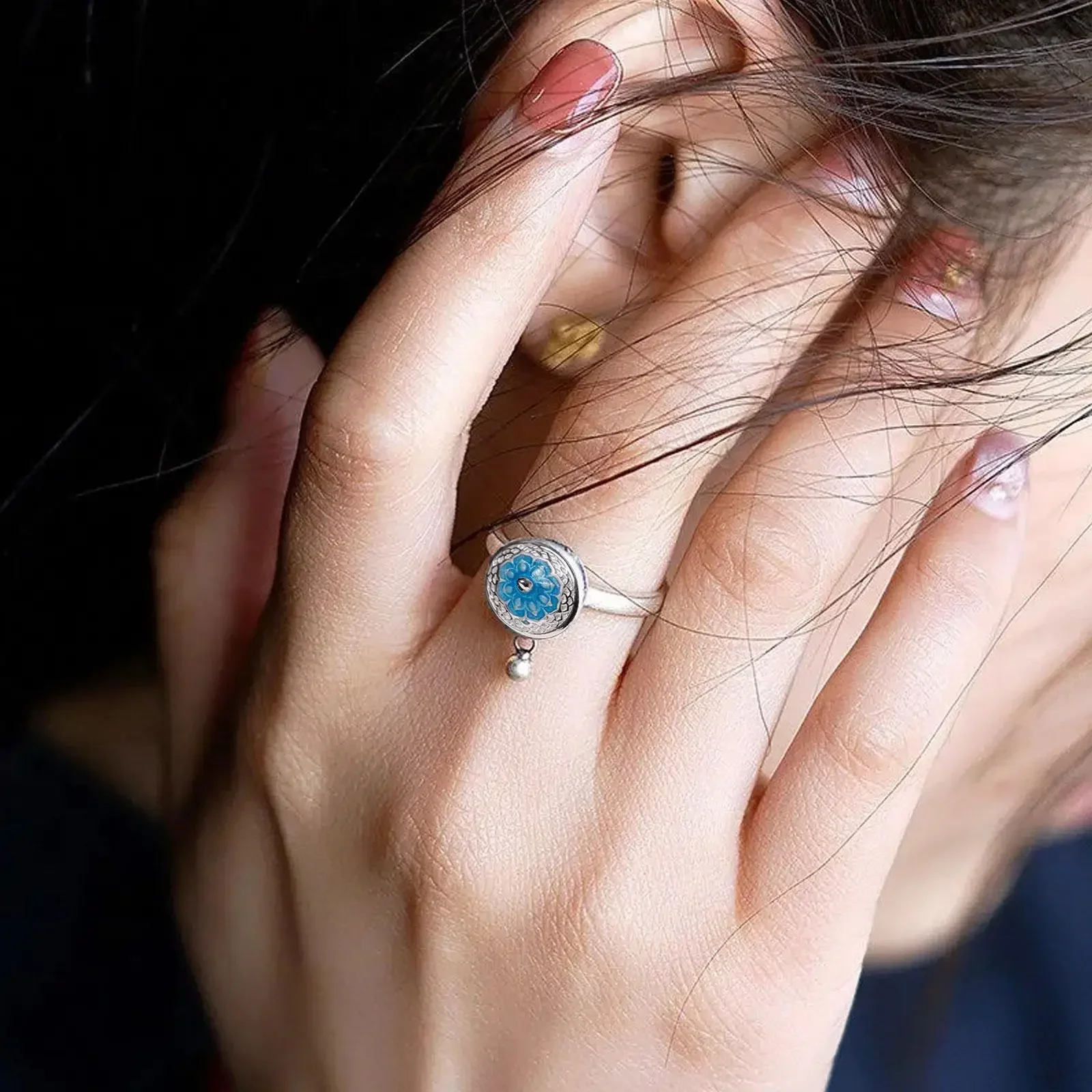 Buddhist Rotating Fidget Finger Rings for Women Spinner Adjustable Good Luck Buddhist Tibetan Prayer Anti Stress Anxiety Ring