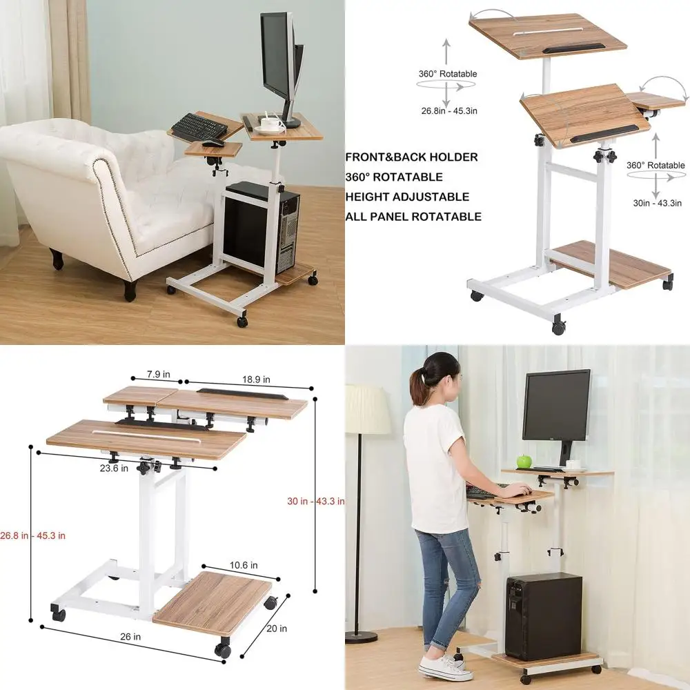 

Регулируемый по высоте прикроватный столик с креплением для монитора и полкой для ПК для мобильной рабочей станции, использования на диване, кровати и в домашнем офисе