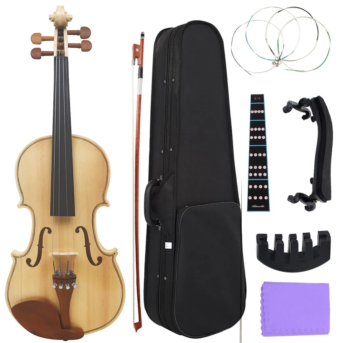 

4/4 Violin Spruce Panel Maple Beginner Violin with Case Bow Strings Shoulder Rest Accessories String Instrument Violin