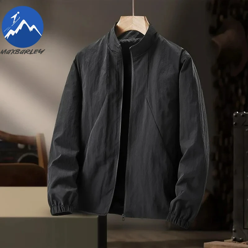 Maxbarley Mens Jacket Classics Stand Collar Hiking Travel Nylon Waterproof Coat High Quality Outdoor Lightweight Leisure Wear