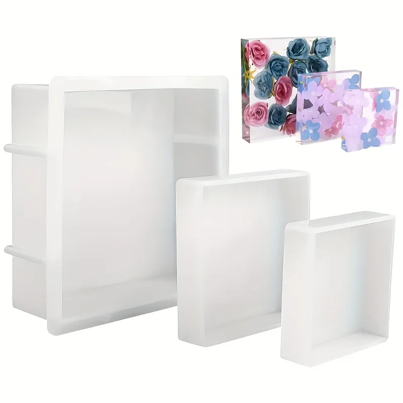 Harzgussformen - 3-teiliges quadratisches Silikonformen-Set, geeignet für die Konservierung von Blumensträußen, Bücherregalformen, Heimdekoration und DIY-Geschenke.