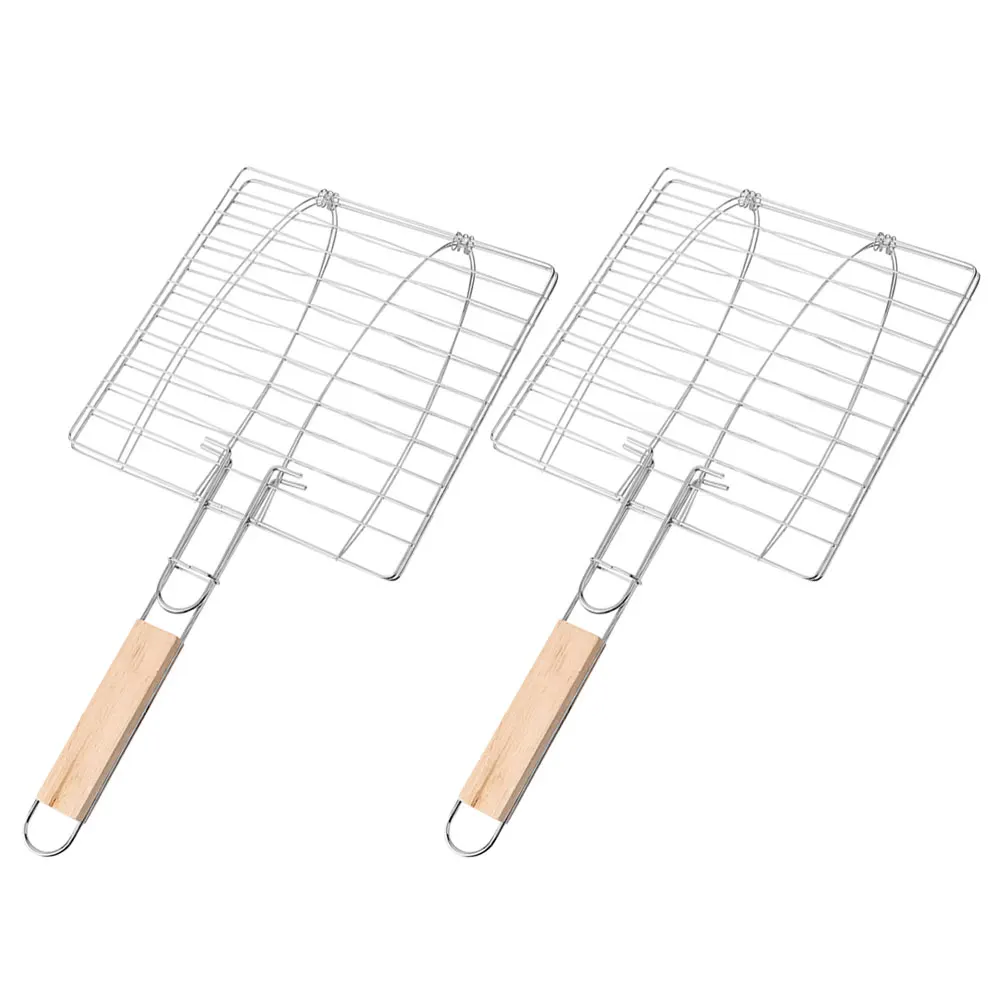 

2 Pcs Barbeque Grill Baskets Grilled Fish Net Barbecue Clip Grilling Iron Wire Bbq Accessories