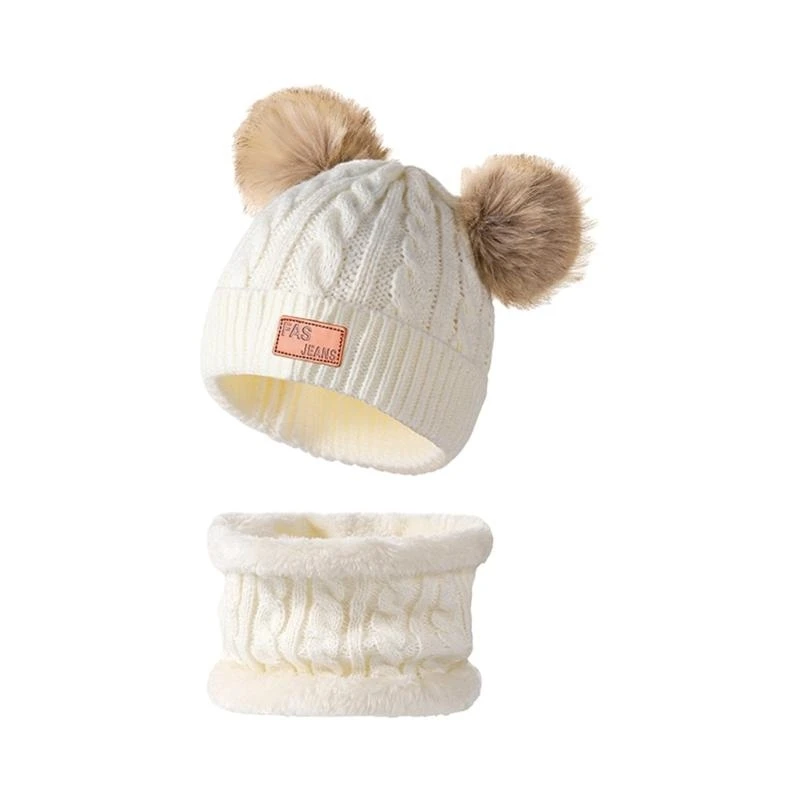 X7XB 6 Color Childrens Knitted Hat Scarf Set Acrylic Winter Neck Cover Light weight