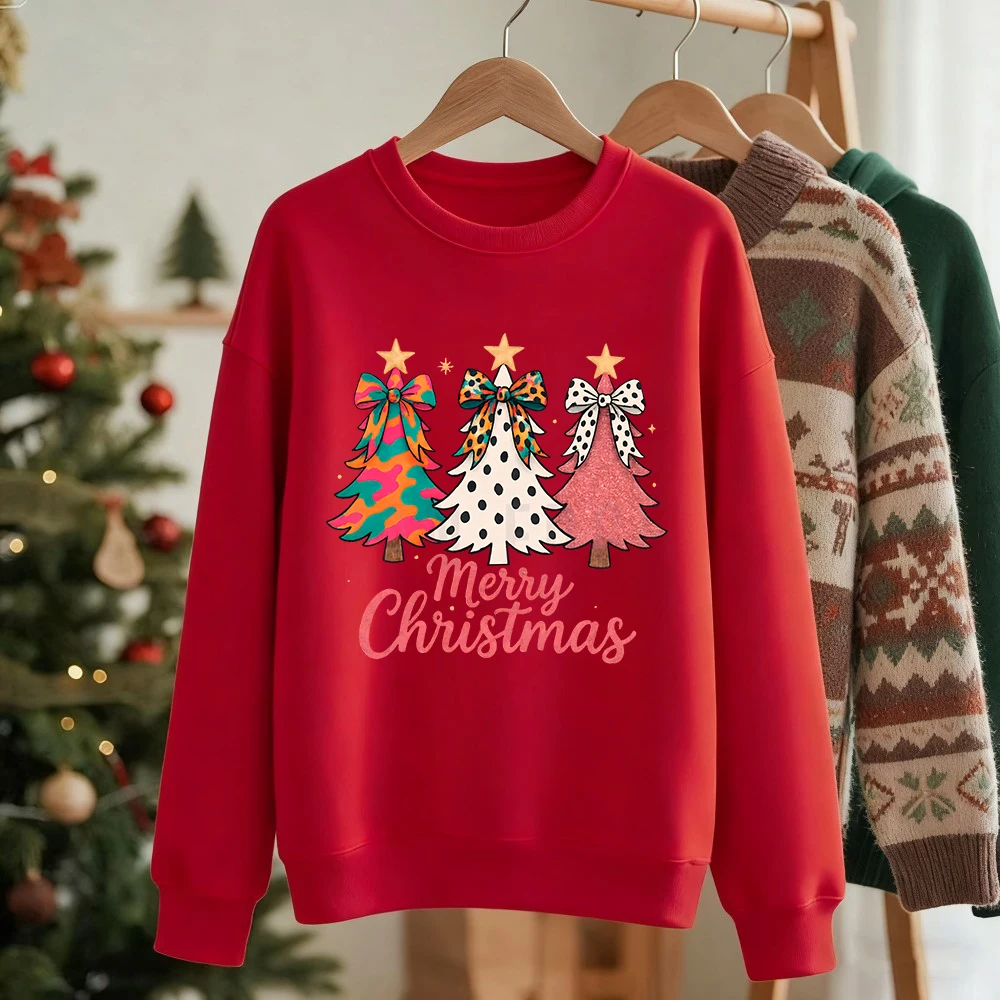 جديد عيد ميلاد سعيد الملونة القوس الأشجار يطبع البلوز المرأة Crewneck عارضة هوديي فضفاض الدافئة البلوز الشتاء الملابس الناعمة #4