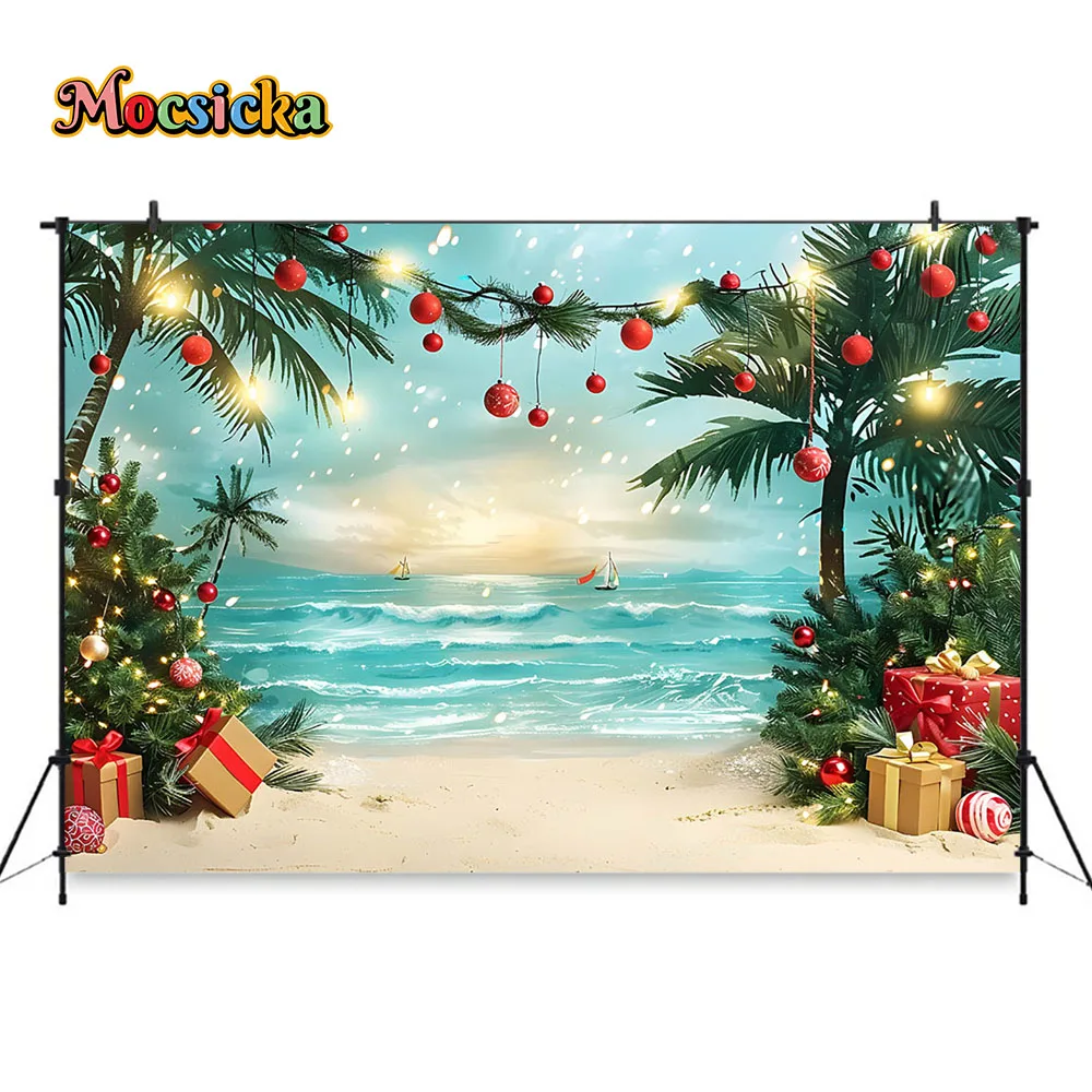 Photography Background Summer Beach Christmas Gift Blue Sea Backdrop Street Lights Beach Decor Family Portrait Photozone Studio