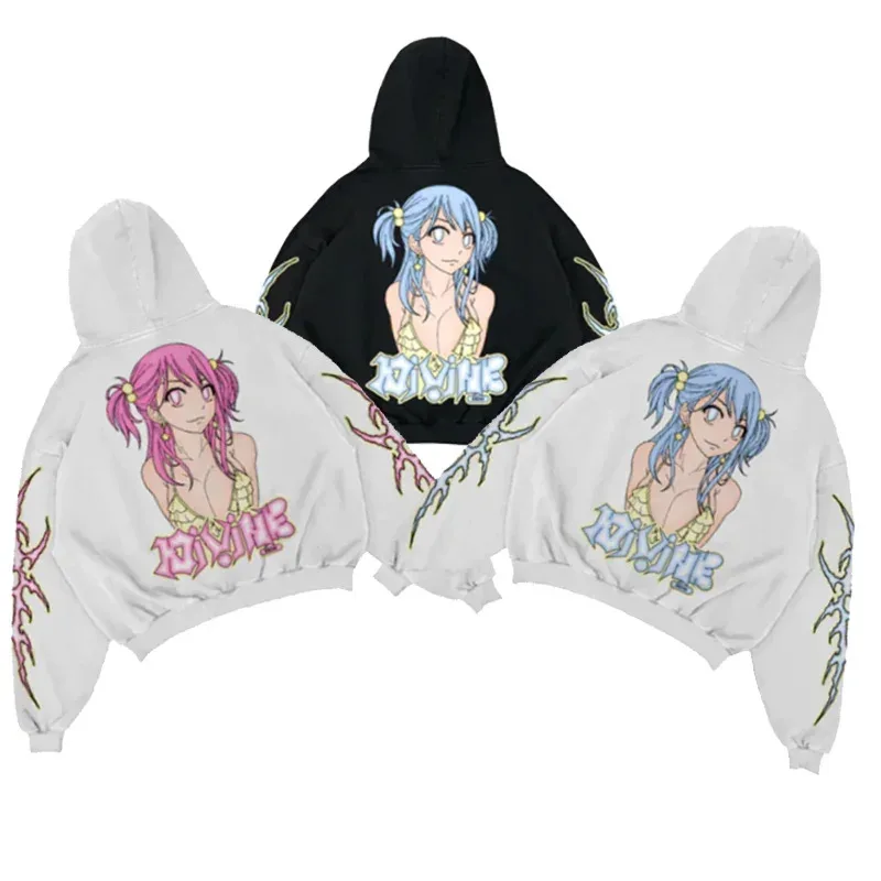 Ropa Kawaii con cremallera Y2K para mujer, moda Harajuku, estampado de Anime Retro, ropa informal estilo Hip Hop, Sudadera con capucha con estampado gótico informal, 2026