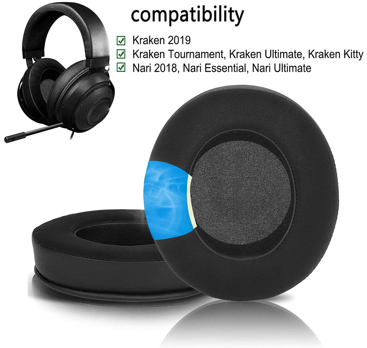 Replacement Cooling-Gel Ear Pads Cushions Earpads for Razer Kraken 2019,, Kraken Ultimate, Nari Essential, Nari Ultimate Headse