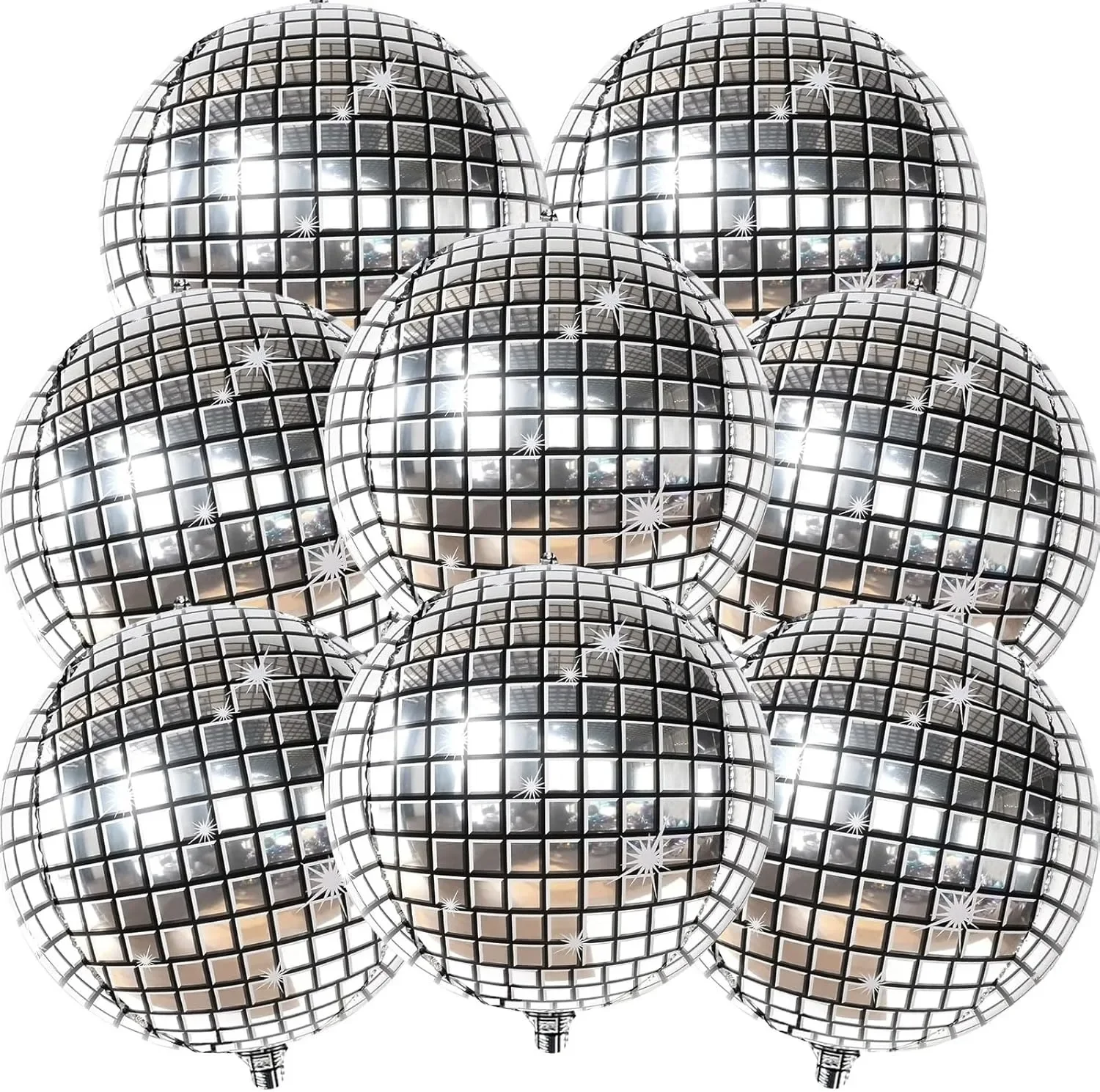 Globos de bola de discoteca de plata 4D de 22 pulgadas, globos de discoteca de esfera metálica de 8 piezas para decoraciones de fiesta de discoteca, decoración de fiesta de los años 70 y 80