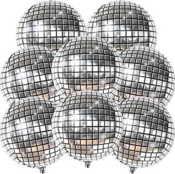 22 Inch 4D Silver Disco Ball Balloons, 8Pcs Metallic Sphere Disco Balloons for Disco…