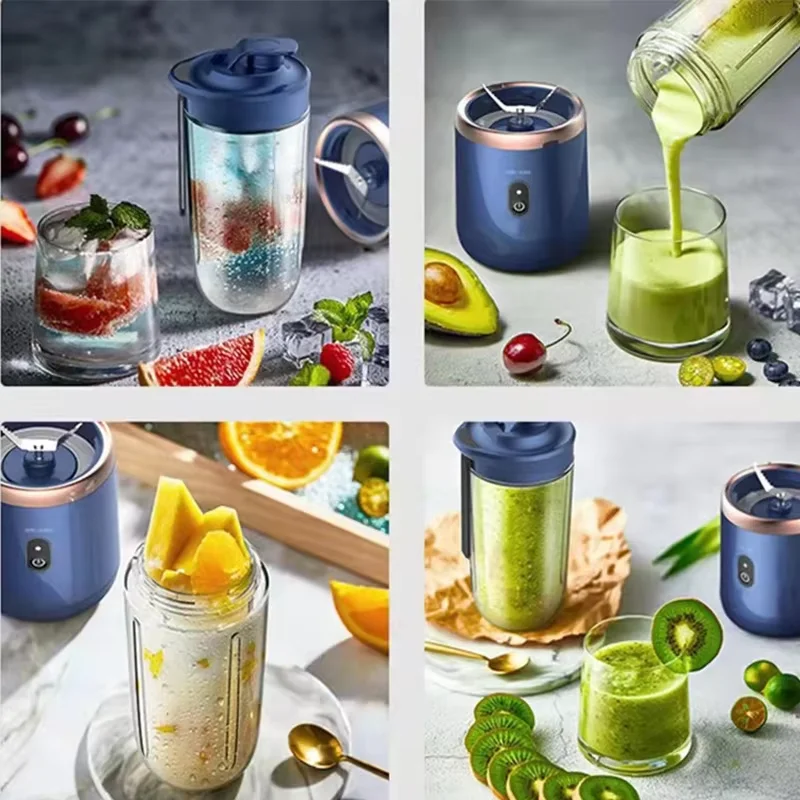 USB Electric Juicer 6 Blades Smoothie Blender Portable Wireless Mini Charging Fruit Juicer Ice CrushCup Food Processor