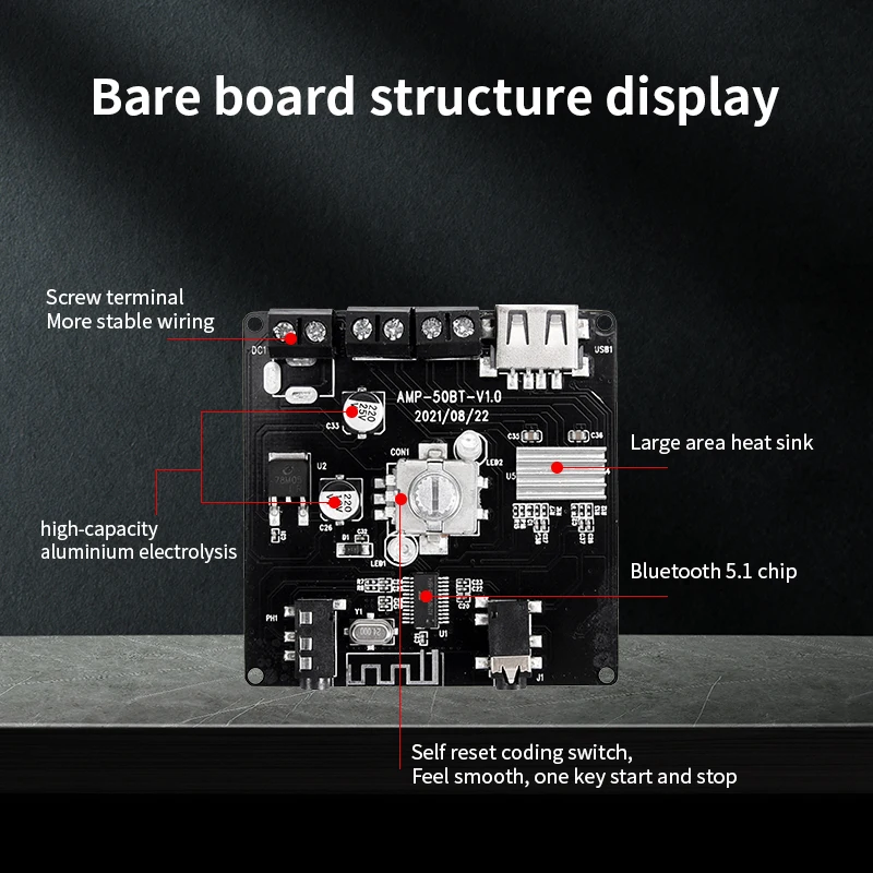 Bluetooth 5.1 App Multi-function Ape Lossless Decoding Mini High Fidelity 2 * 30W Digital Class D DIY Power Amplifier Module