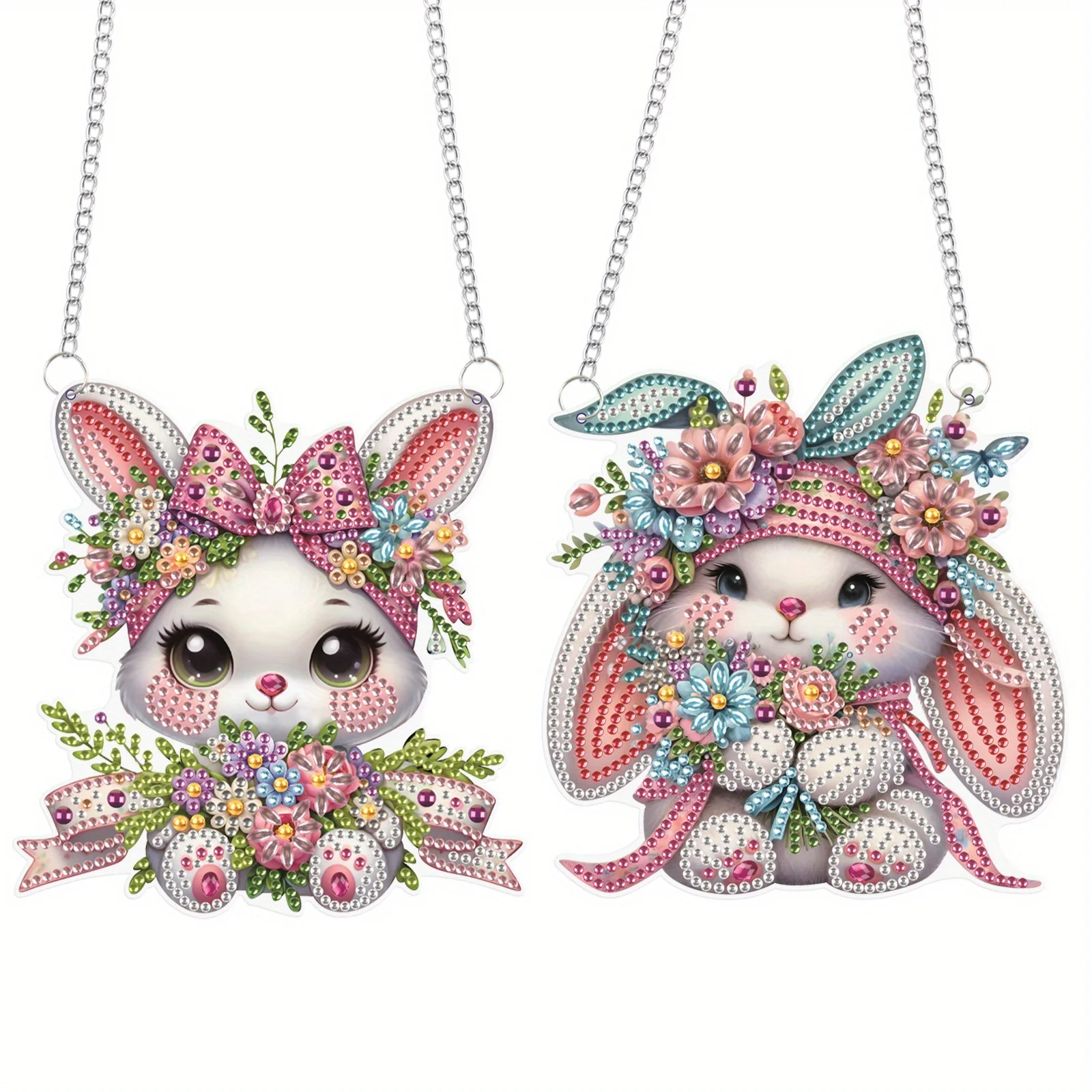 

2 шт., подвесной набор для алмазной живописи с милыми кроликами для взрослых и начинающих, алмазная живопись особой формы, украшение для окна