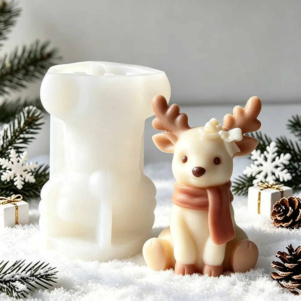 Sitting Reindeer Silicone Candle Mold - 3D Christmas Elk DIY Scented Candle Plaster Gypsum Mold, Home Decor Gift