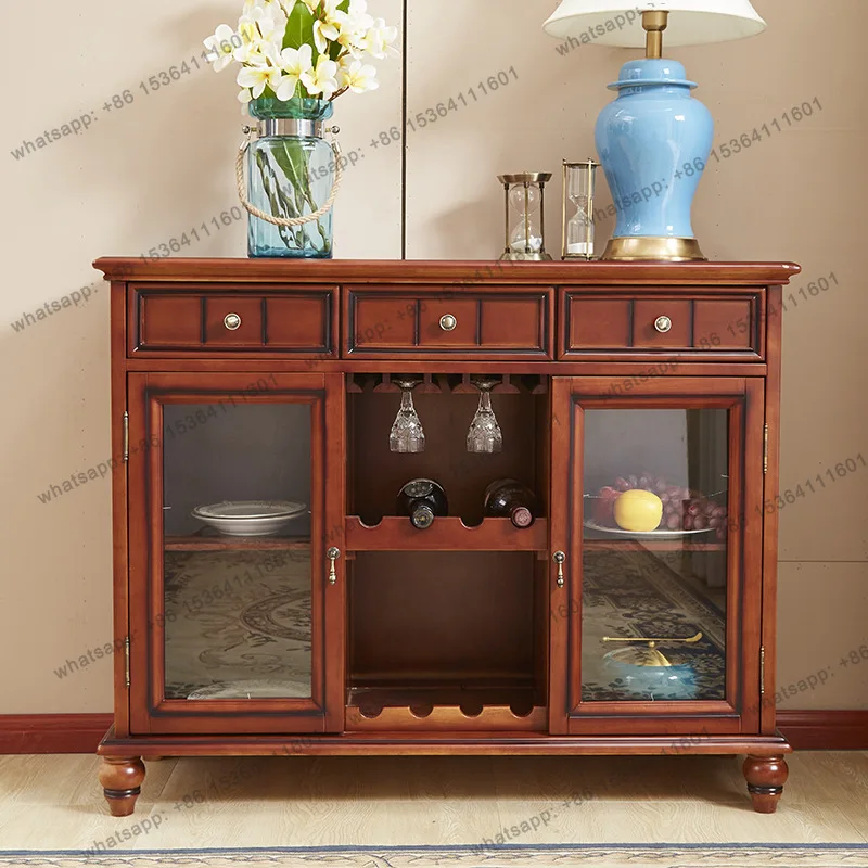 Customizable American Solid Wood Dining Side Cabinet Rural Tea Three-door Furniture Storage Three-drawer Cabinet