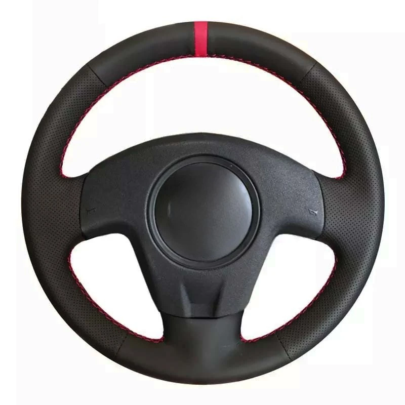 Car Steering Wheel Cover Soft Hand-Stitched Red Marker Black Artificial Leather For Seat Ibiza 2004 2006