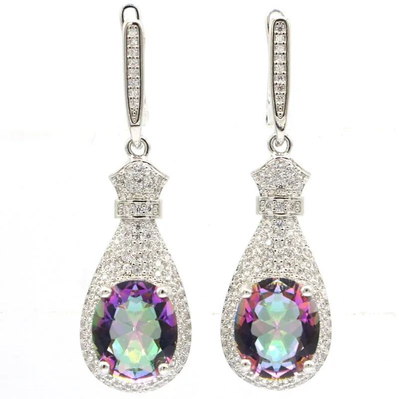 Fire Rainbow Mystic Topaz 핑크 Morganite 여성용 Daliy 착용 실버 귀걸이, 사랑스러운 귀여운 9g, 45x13mm