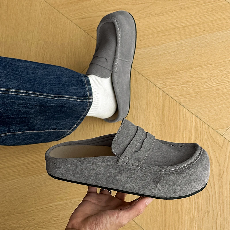 DIMANYU Men's Muller Shoes Genuine Leather 2026 New Spring and Summer Thick-Soled Casual Retro Slip-On Flat Men's Sandals