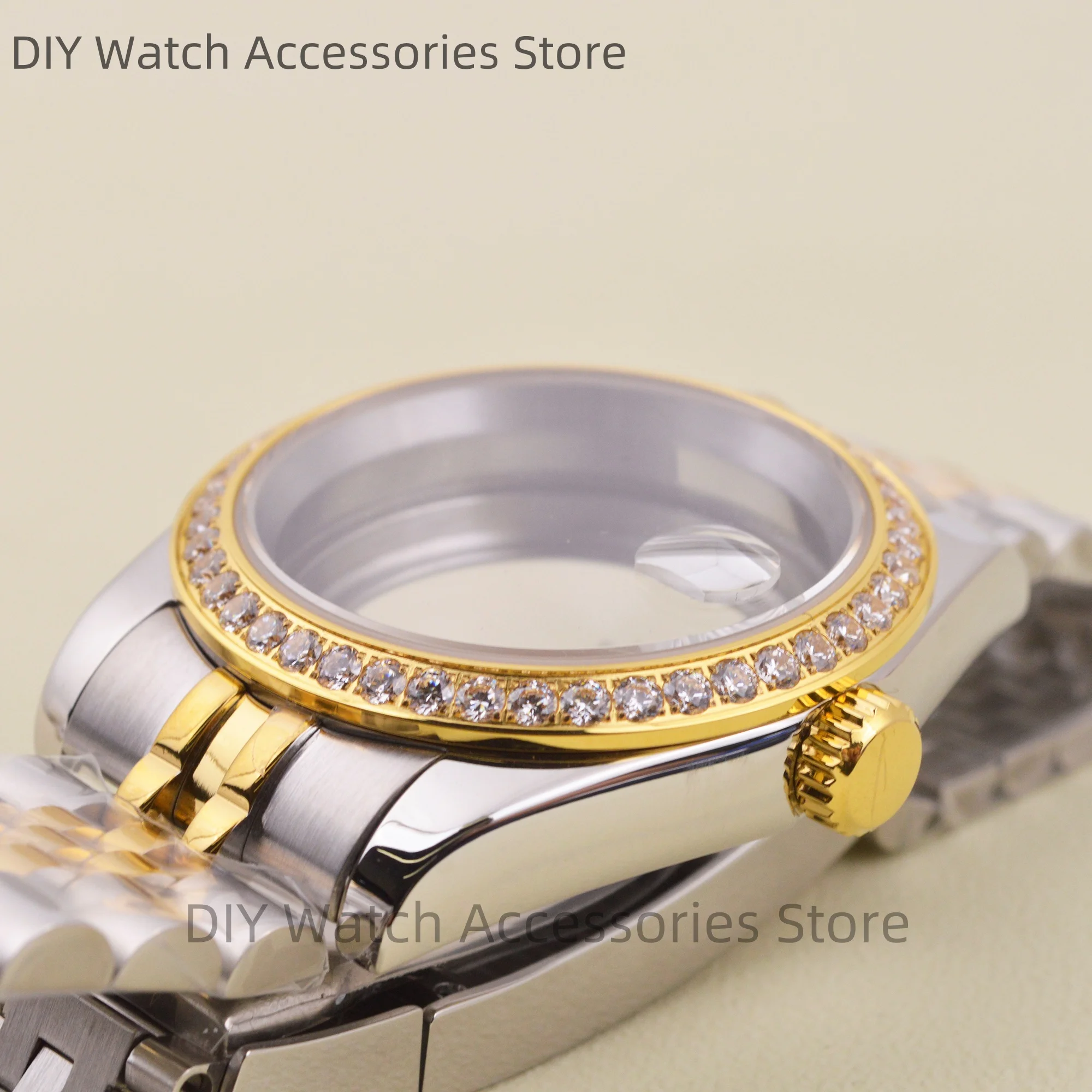 

39mm NH35 Watch Case Stainless Steel Strap Sapphire Glass Diamonds Watchcase fit Datejust NH35 NH36 Movement 10ATM Waterproof