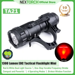 NEXTORCH TA21 Tactical flashlight, red and white light source, 1300 lumens high brightness flashlight, EDC high power flashlight