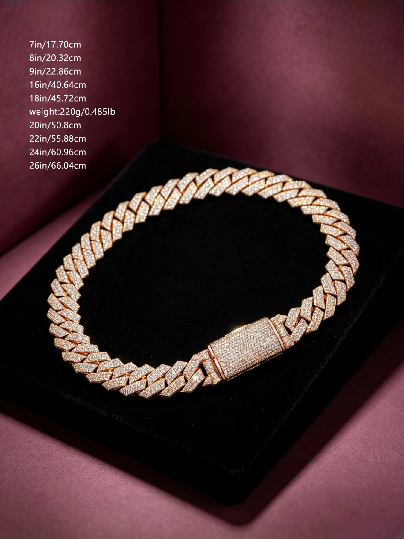 Luxury iced Cuban chain full of diamonds, heavy industry creates three-dimensional texture, 20mm4 rows of large aura models,
