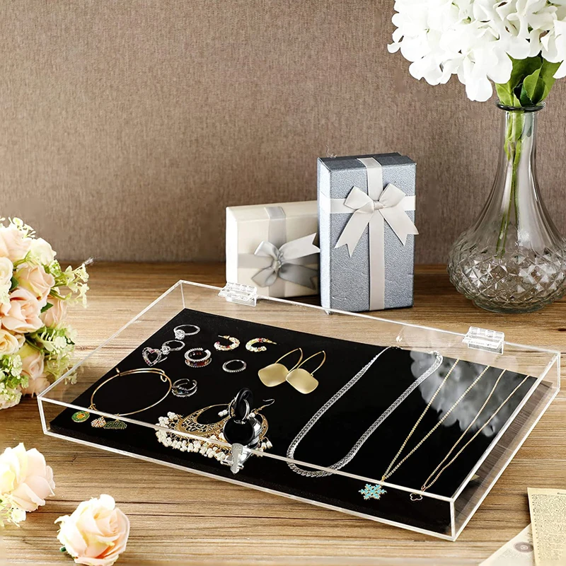 

Acrylic Rectangular Marketing Holder Locking Showcase Box Display Tray Perfect For Watches Jewelry Collector Knives With Key