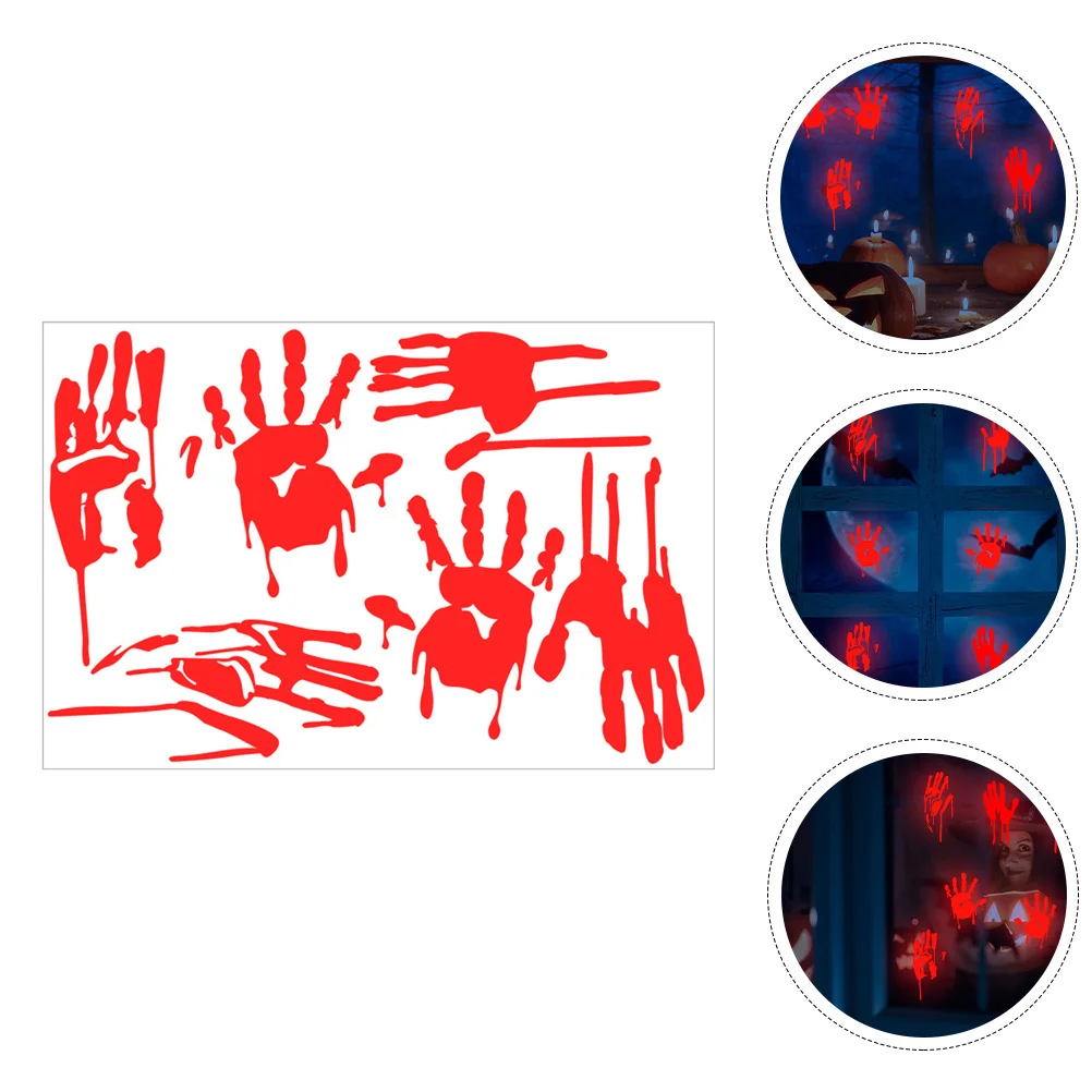 1 Sheet Horror Glow Stickers Blood Hand Print Wall Decal Luminous Halloween Window Sticker for Glass Decoration