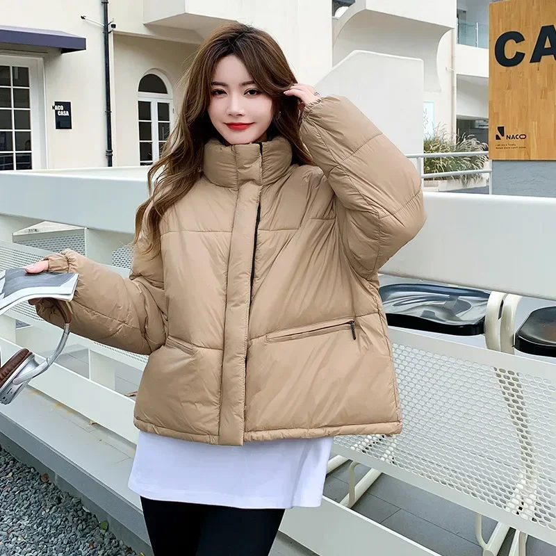 Thickened Cotton Coat Women Korean Zipper Long Sleeve Padded Warm Strand Collar Jacket Fashion Crop Solid Bread Female Outwear