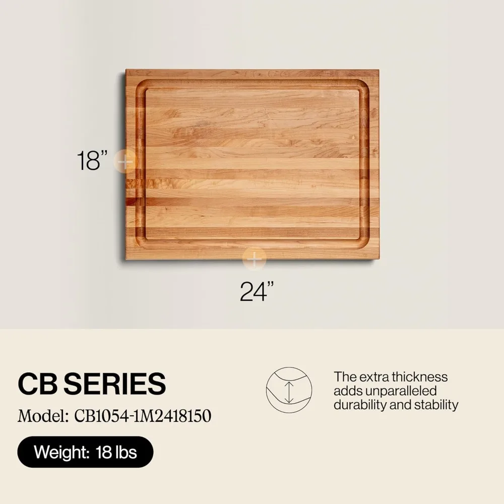 John Boos CB Series Maple Wood Rectangular Cutting Board, 24x18 Inches, 1.5 Inch Thick, 18-lb Reversible Butcher Block with Juic