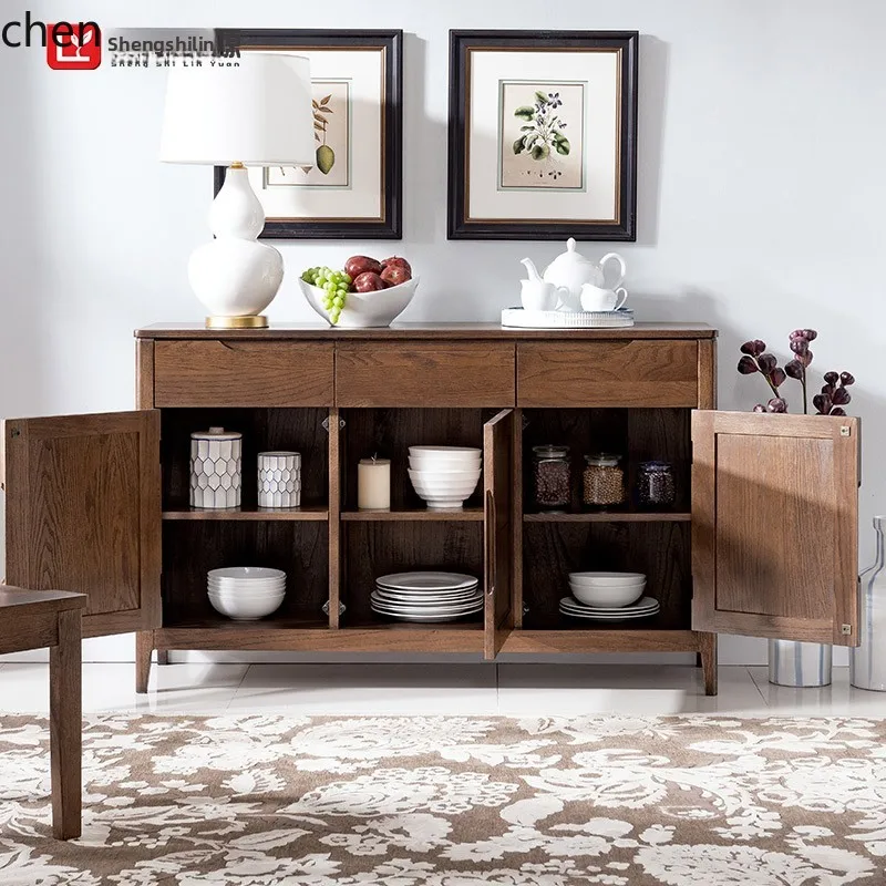 

QZT pure solid wood red oak dining room cupboard solid wood sideboard living room locker