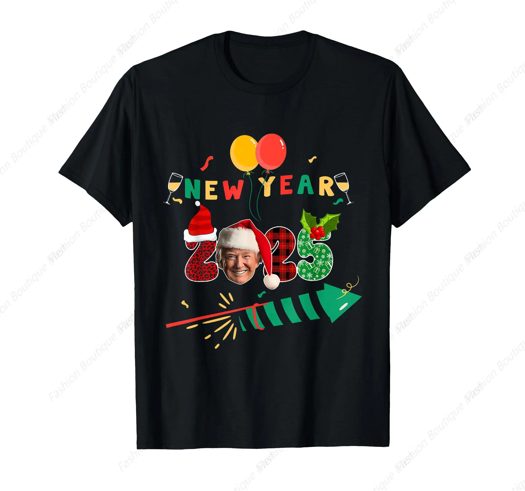 

Funny Happy New Year 2025 New Years Eve Party T-Shirt Leisure O-Neck Tee Unisex