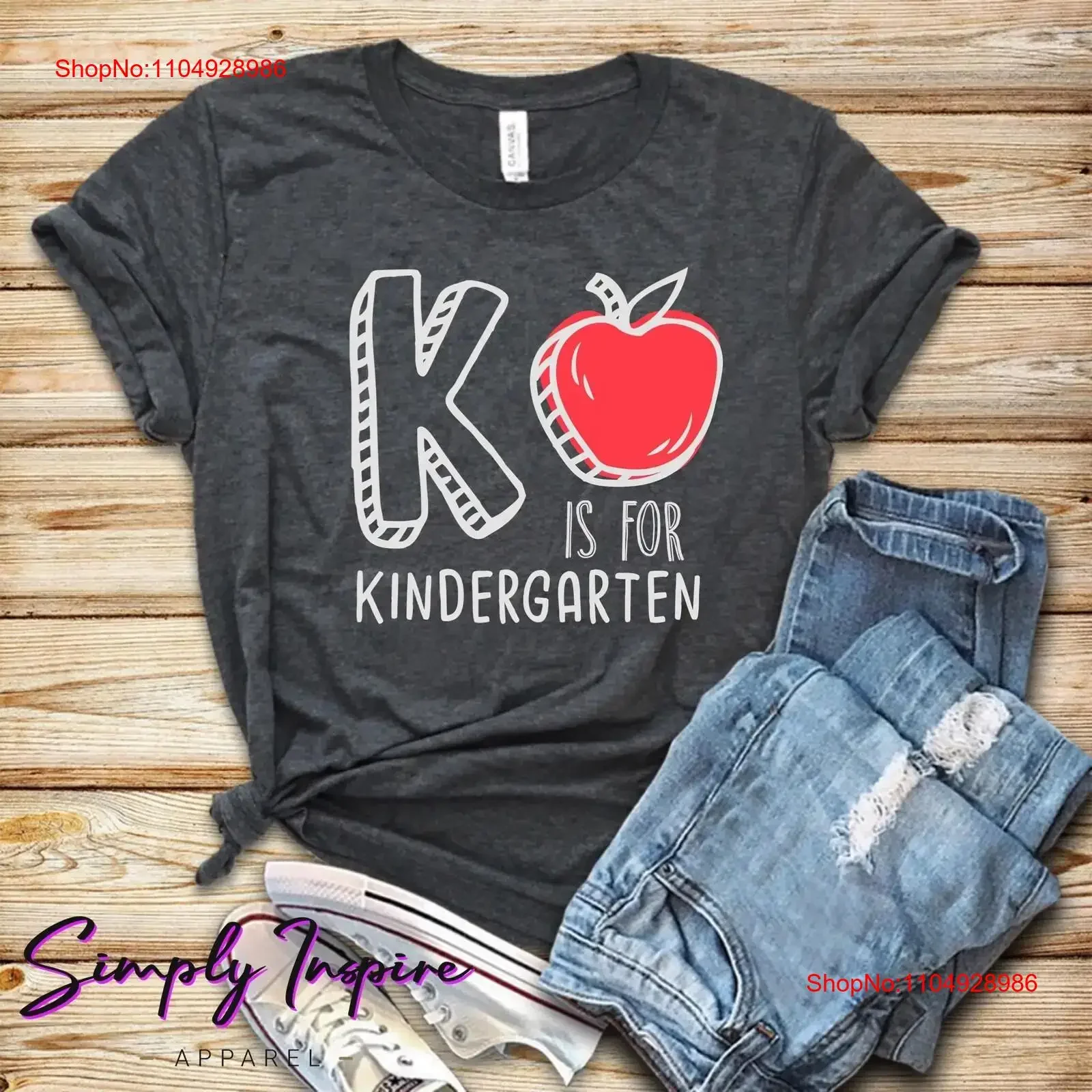 

K is for Kindergarten Teacher T Shirt Funny vintage Washed Stylish Casual fashion Comfortable Top For Everyday Wear Stretched
