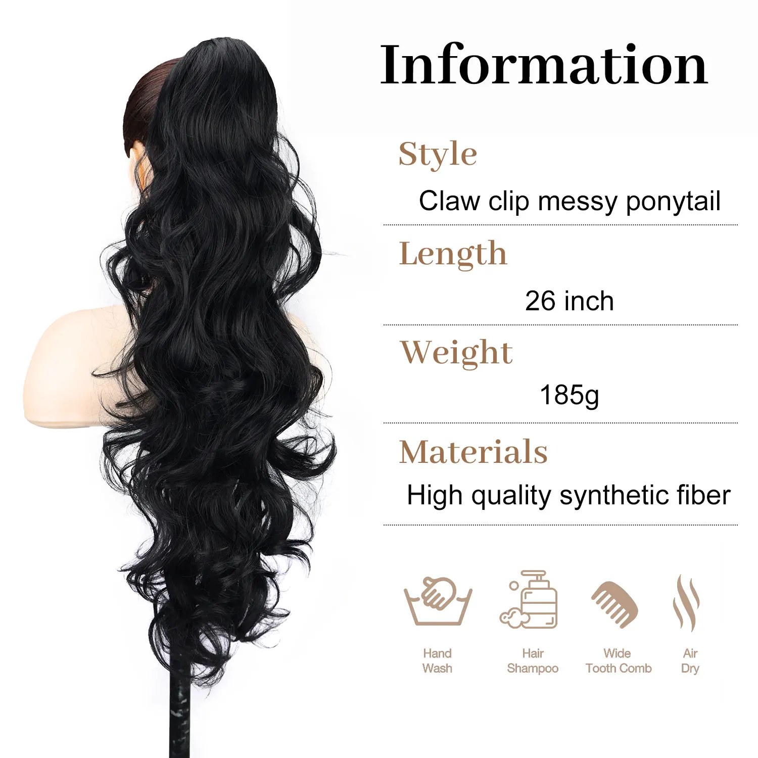 Synthetic Ponytail Extensions Claw Ponytail Hair 26inch Wavy Pony Tail Hairpieces for Women Ladies Daily Party Holiday Use