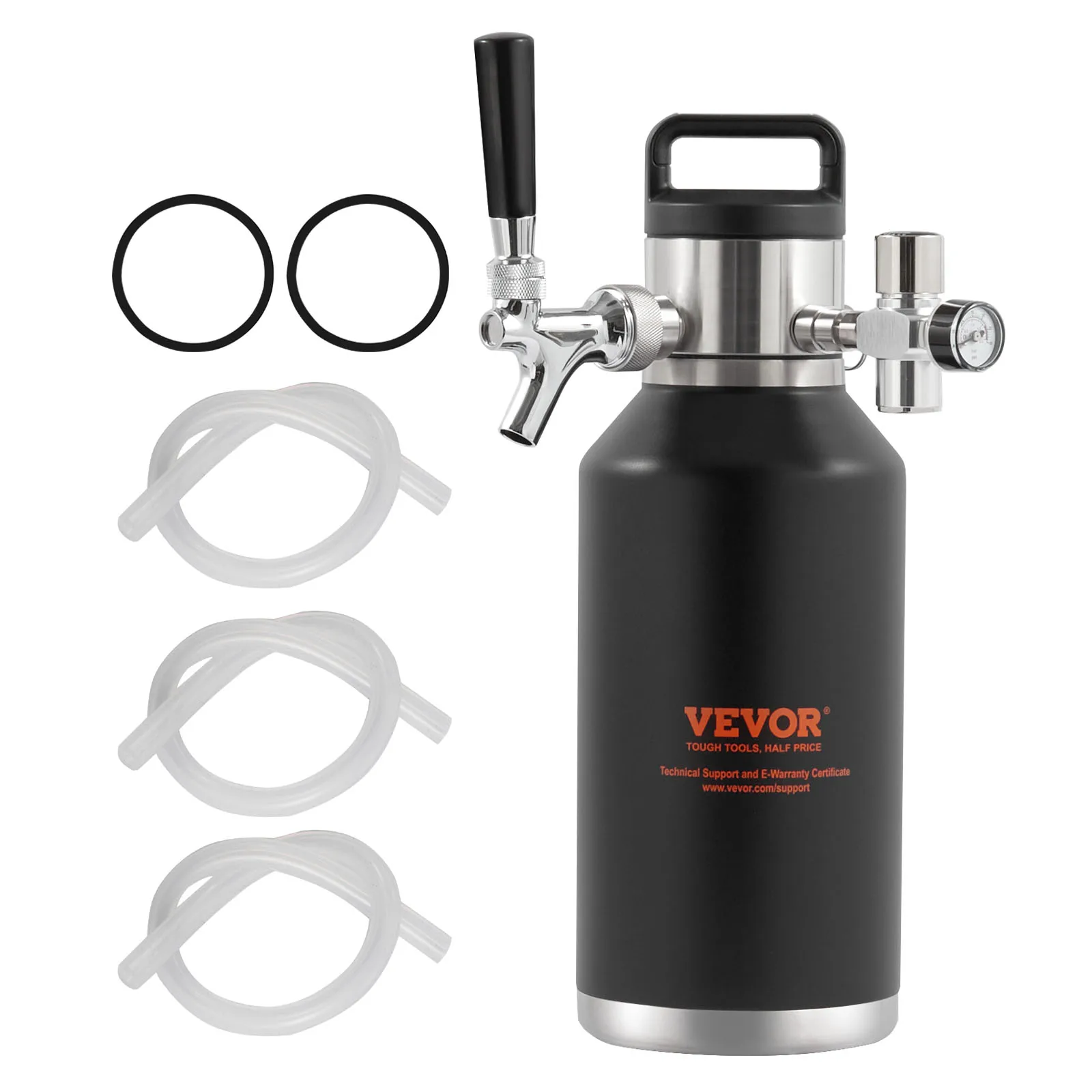 VEVOR Beer Growler Tap System, 64/128 Oz Mini Keg,304 Stainless Steel Pressurized Beer Growler, Keg Growler w/ Pressure Display